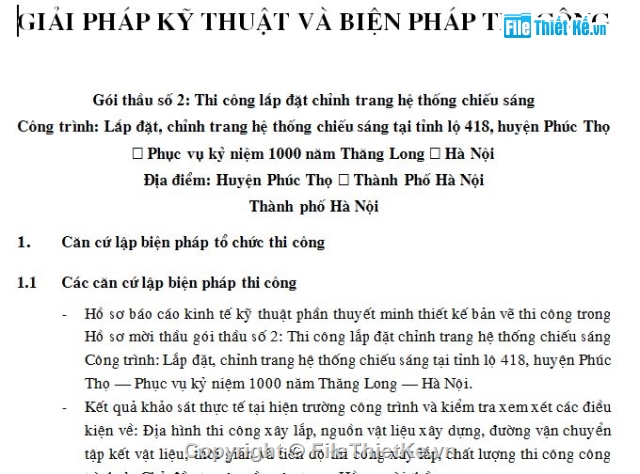 thi công,Biện pháp thi công,thuyết minh,biện pháp chiếu sáng